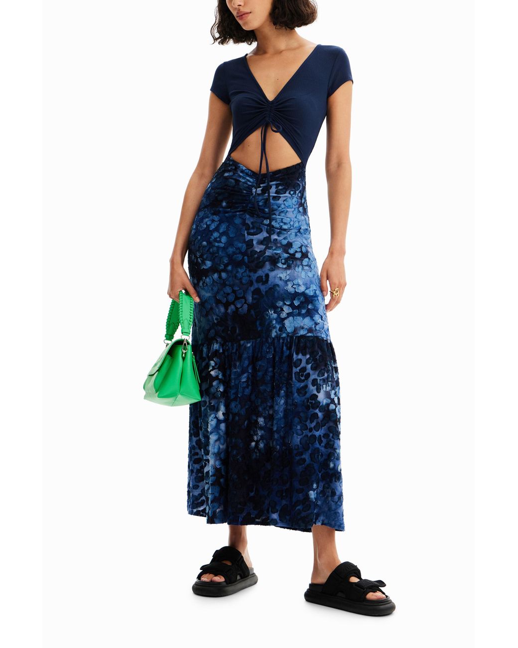 Desigual Blue Combination Textured Animal-Print Long Dress