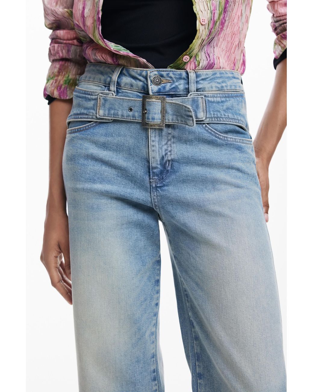 Desigual Blue Culotte Jeans With Belt, Cotton