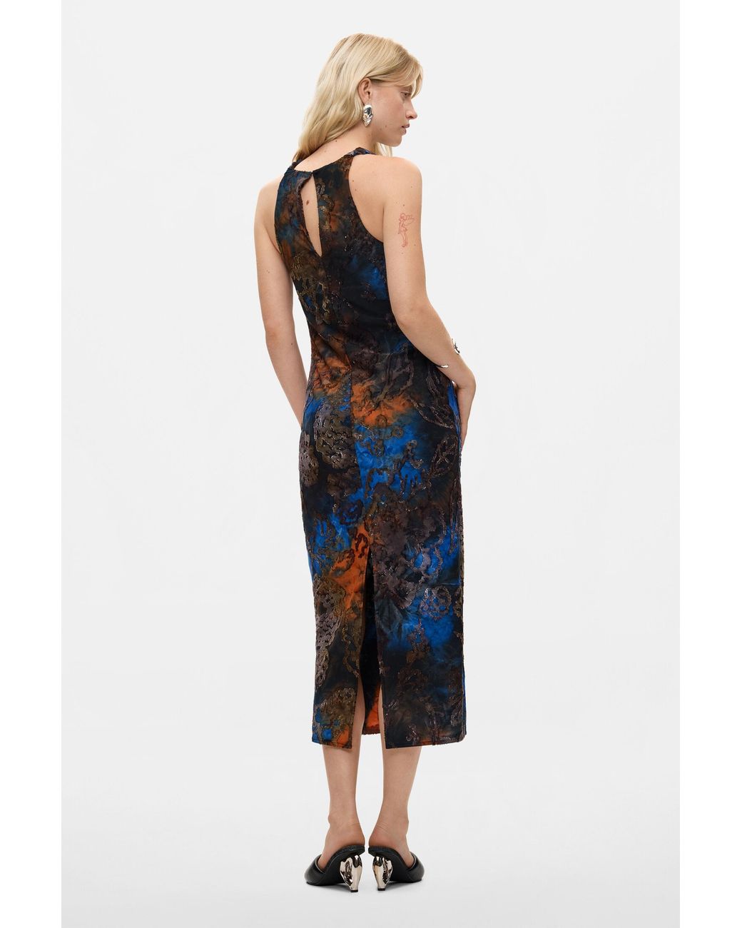 Desigual Blue Midi Flocked Dress