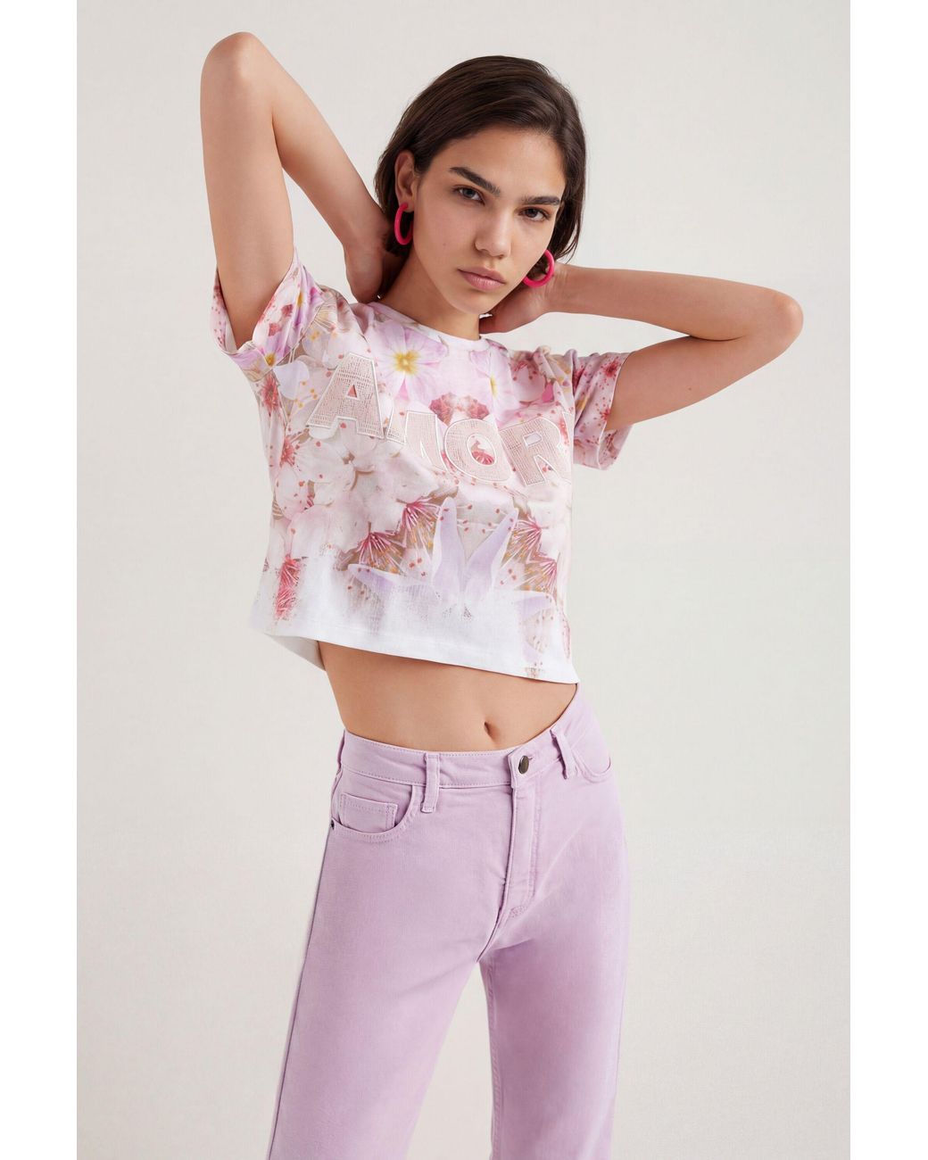 Desigual Pink Amore Cropped T-Shirt, Cotton