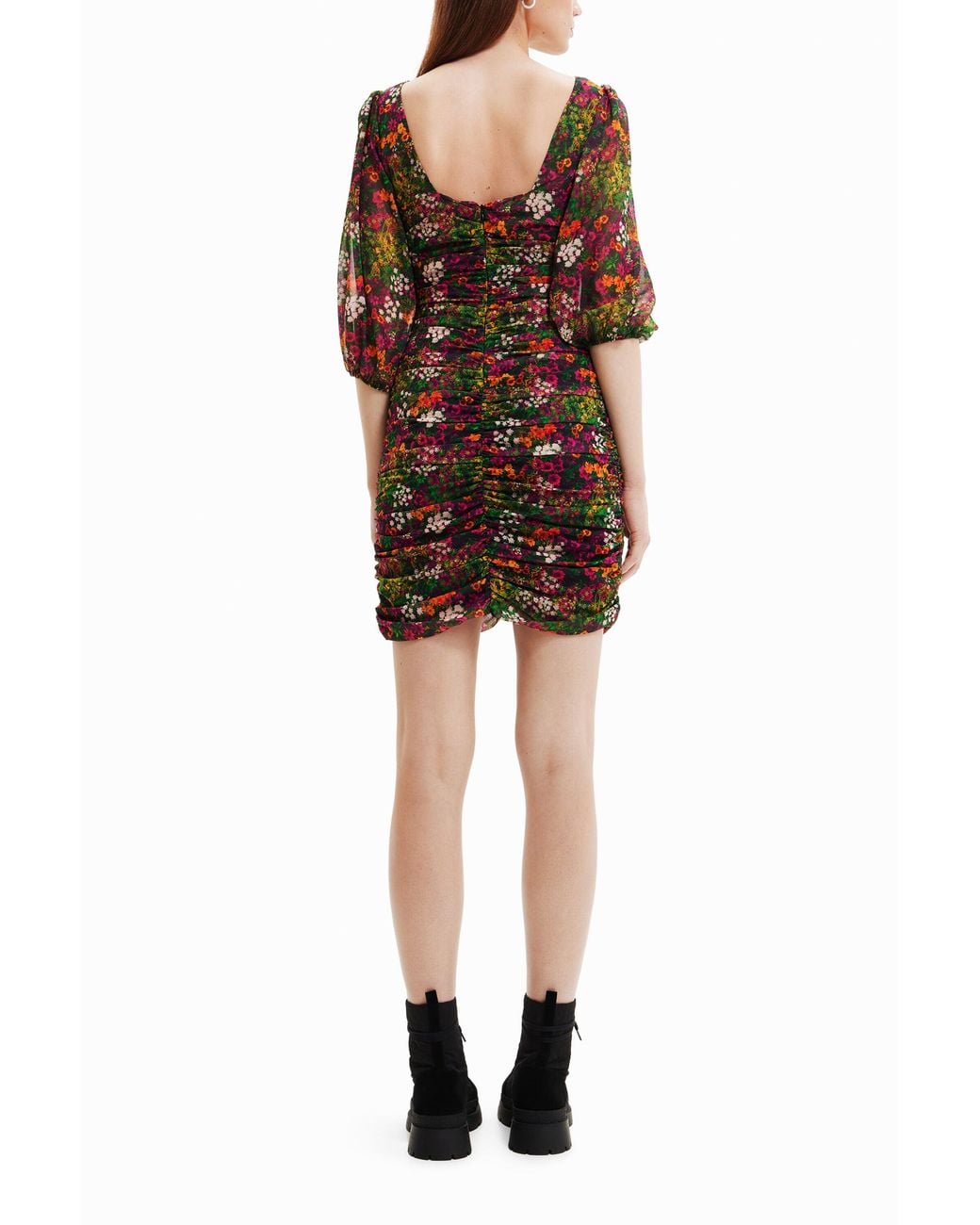 Desigual Multicolor Short Slim Dress With Ruching, Polyester
