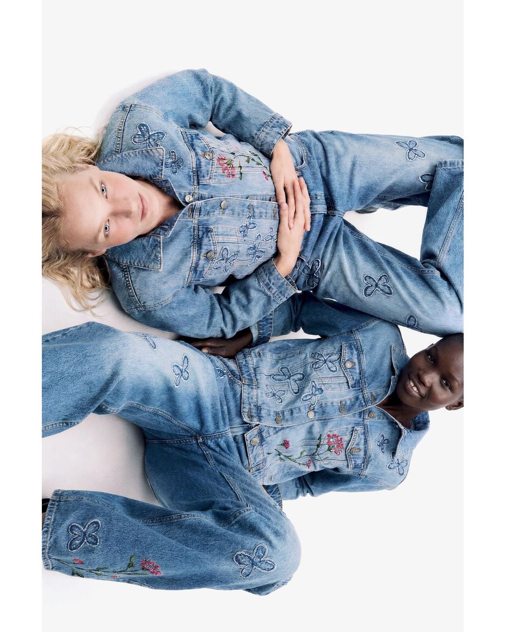 Desigual Blue Embroidered Denim Jacket 100% Cotton, Cotton