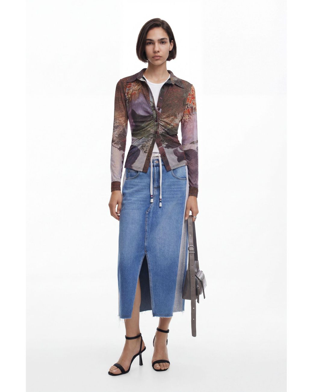 Desigual Blue Hybrid Denim Midi Skirt
