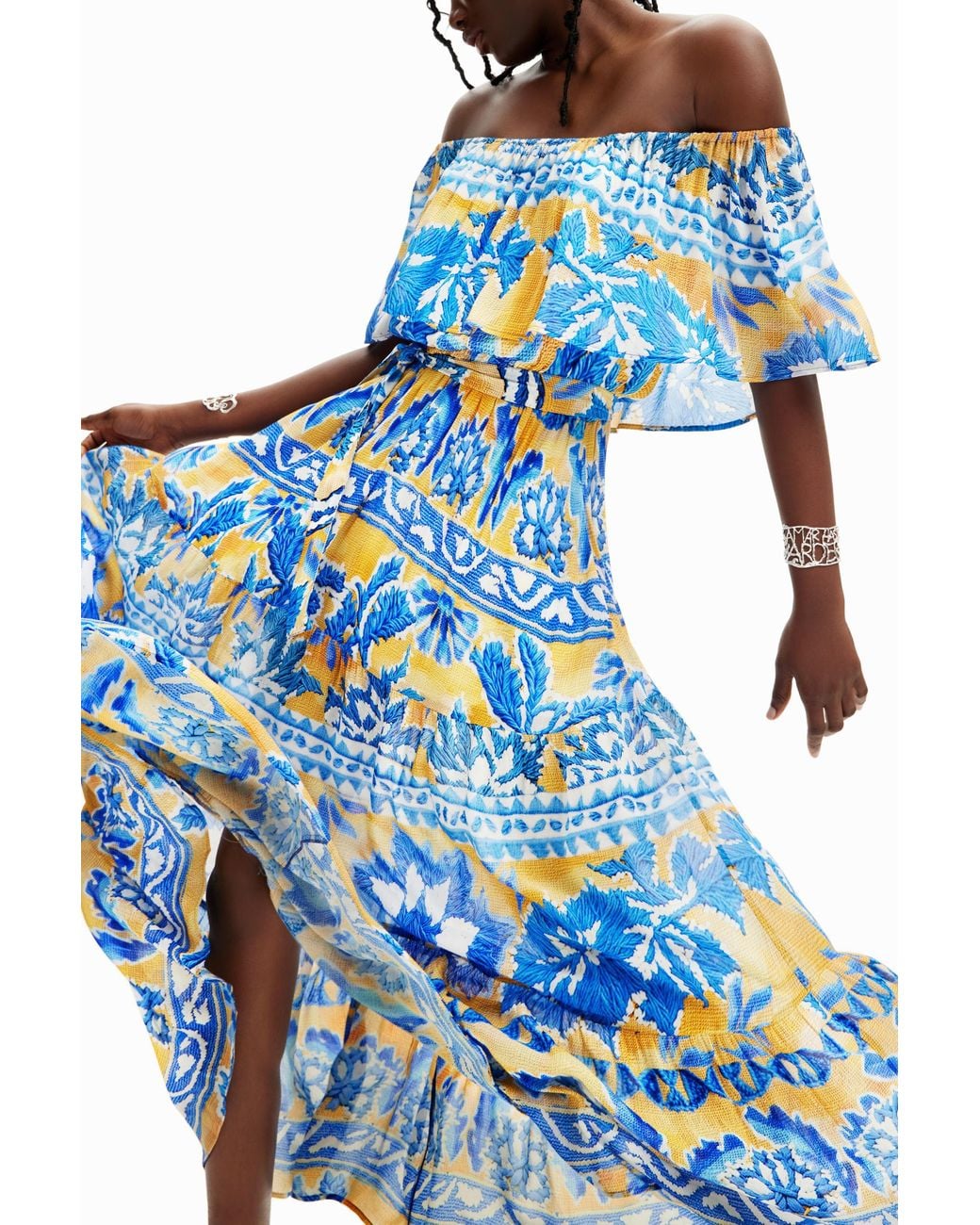 Desigual Blue Stella Jean Long Arty Dress, Viscose