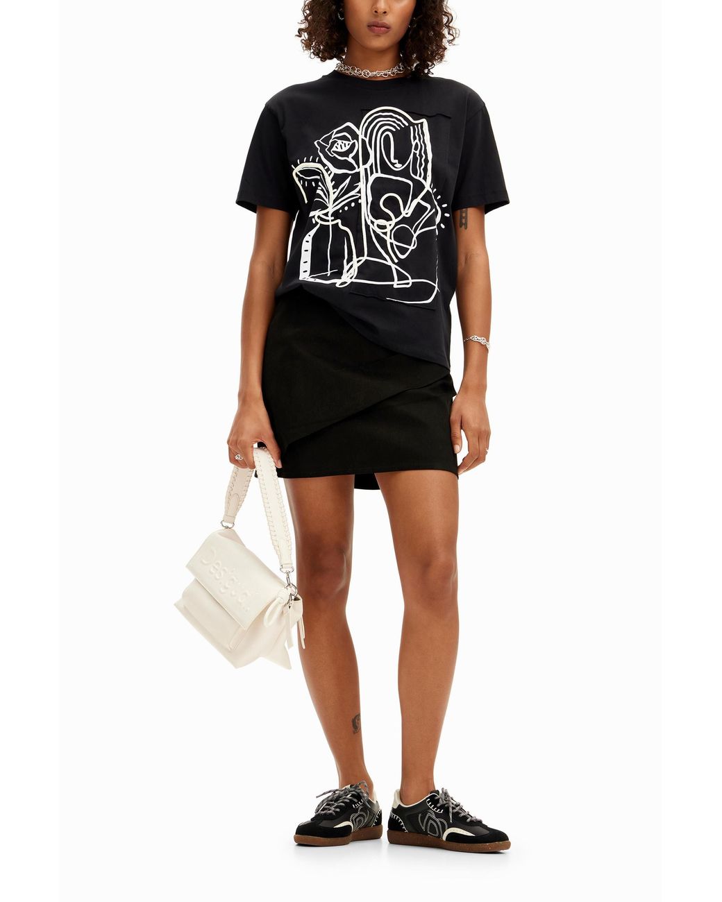 Desigual Black Arty Illustration T-Shirt, Cotton