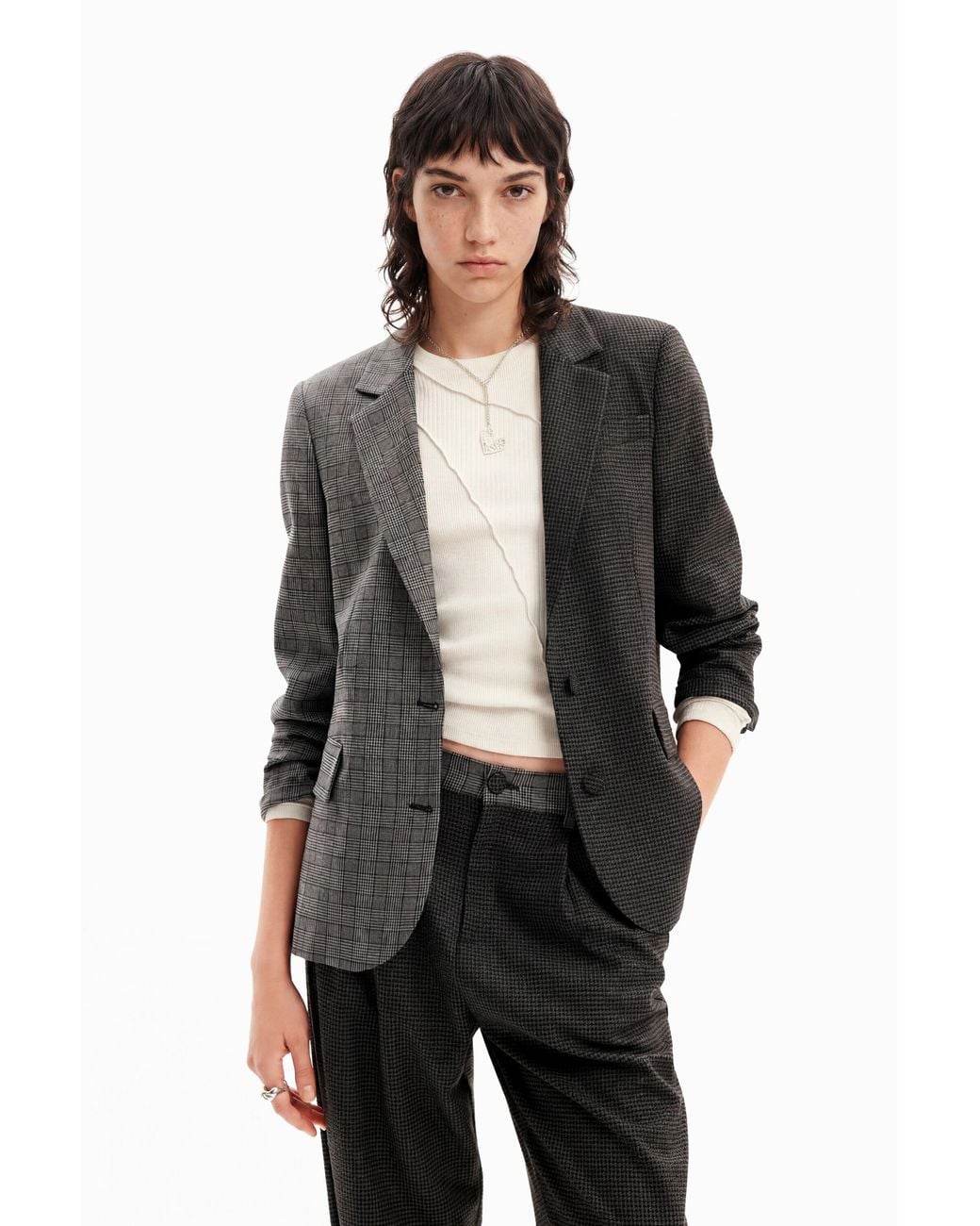 Desigual Black Straight Houndstooth Patch Blazer