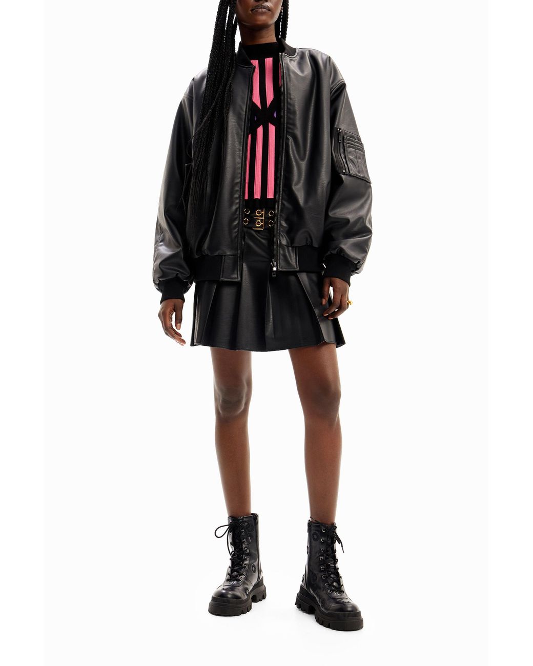 Desigual Black María Escoté Reversible Bomber Jacket, Polyurethane