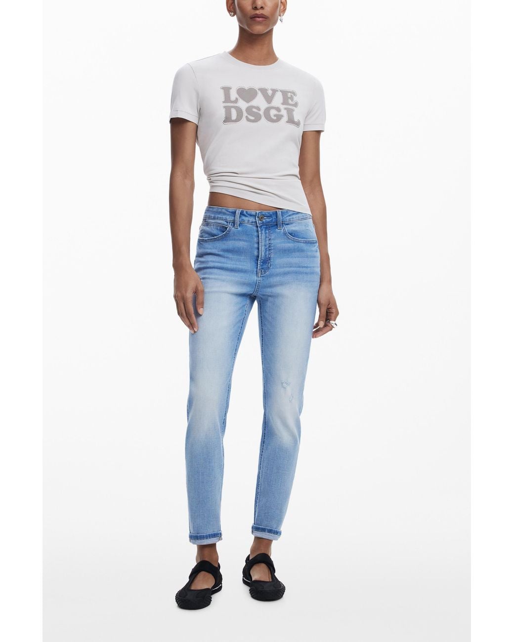 Desigual Blue Plain Text T-Shirt, Cotton