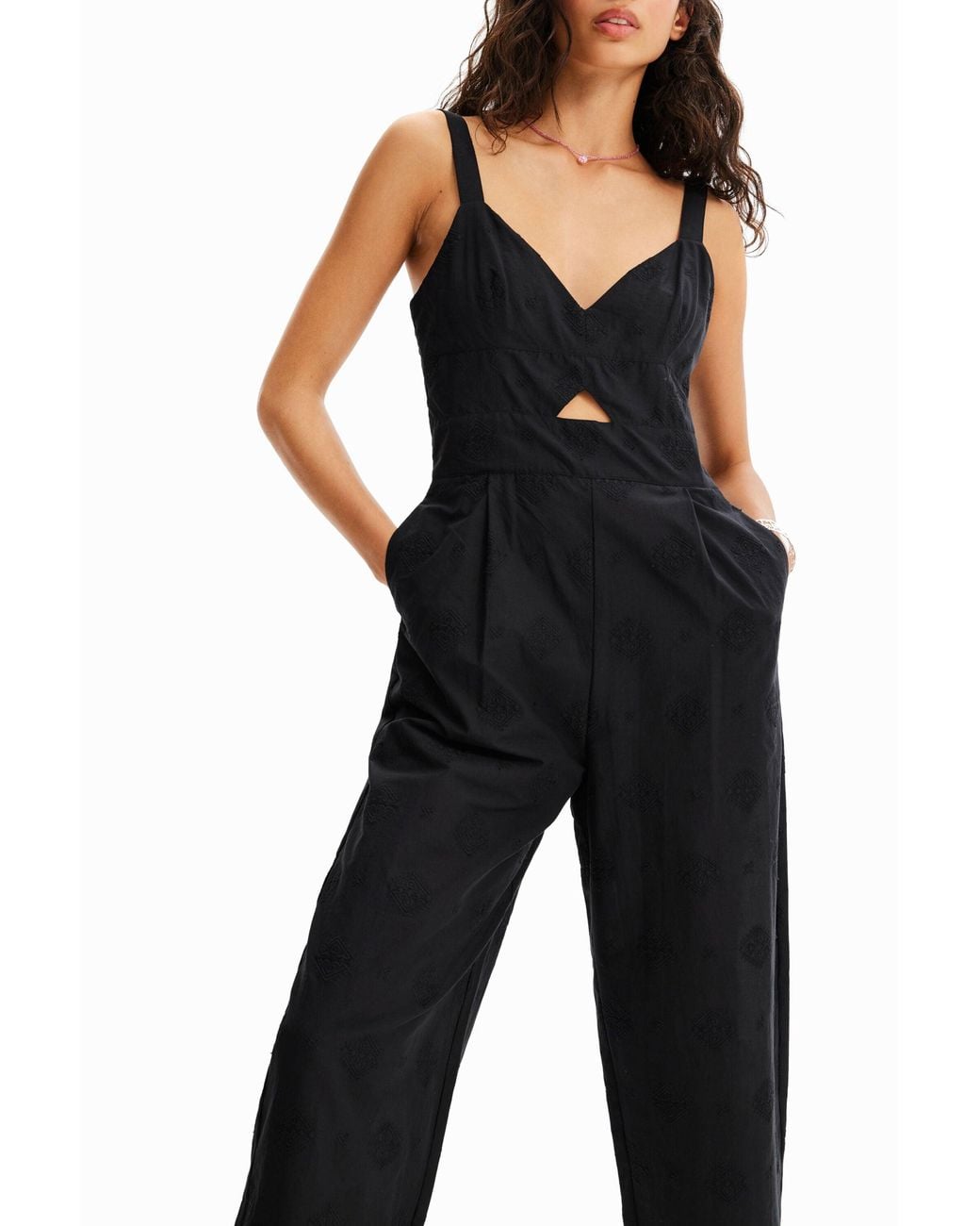 Desigual Black Flocked Long Jumpsuit, Cotton