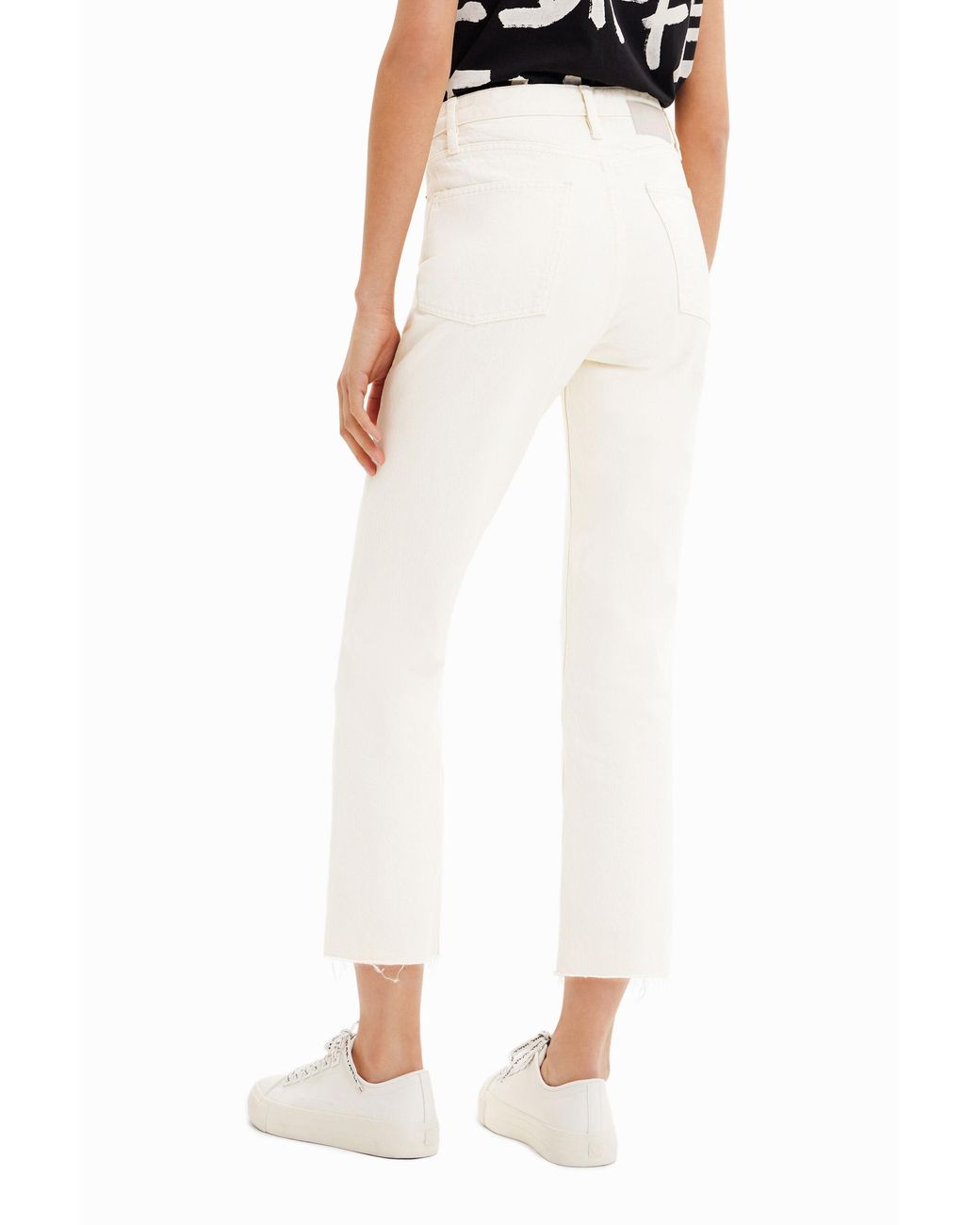 Desigual White Straight Cropped Jeans, Cotton