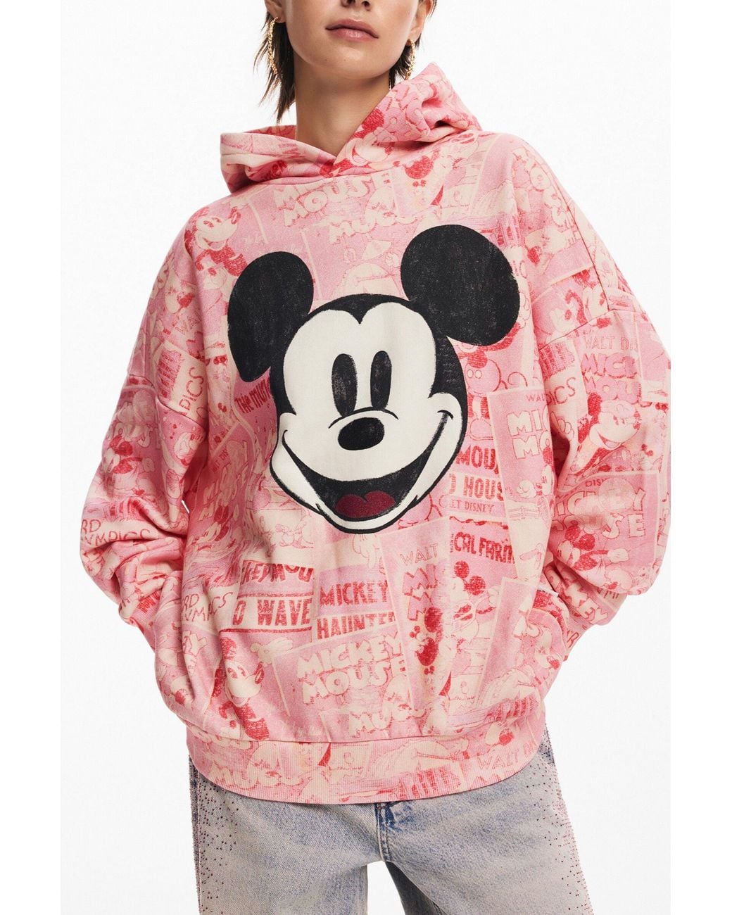 Sudadera Mickey Mouse Cordón, Algodon, Rojo Desigual de color Pink