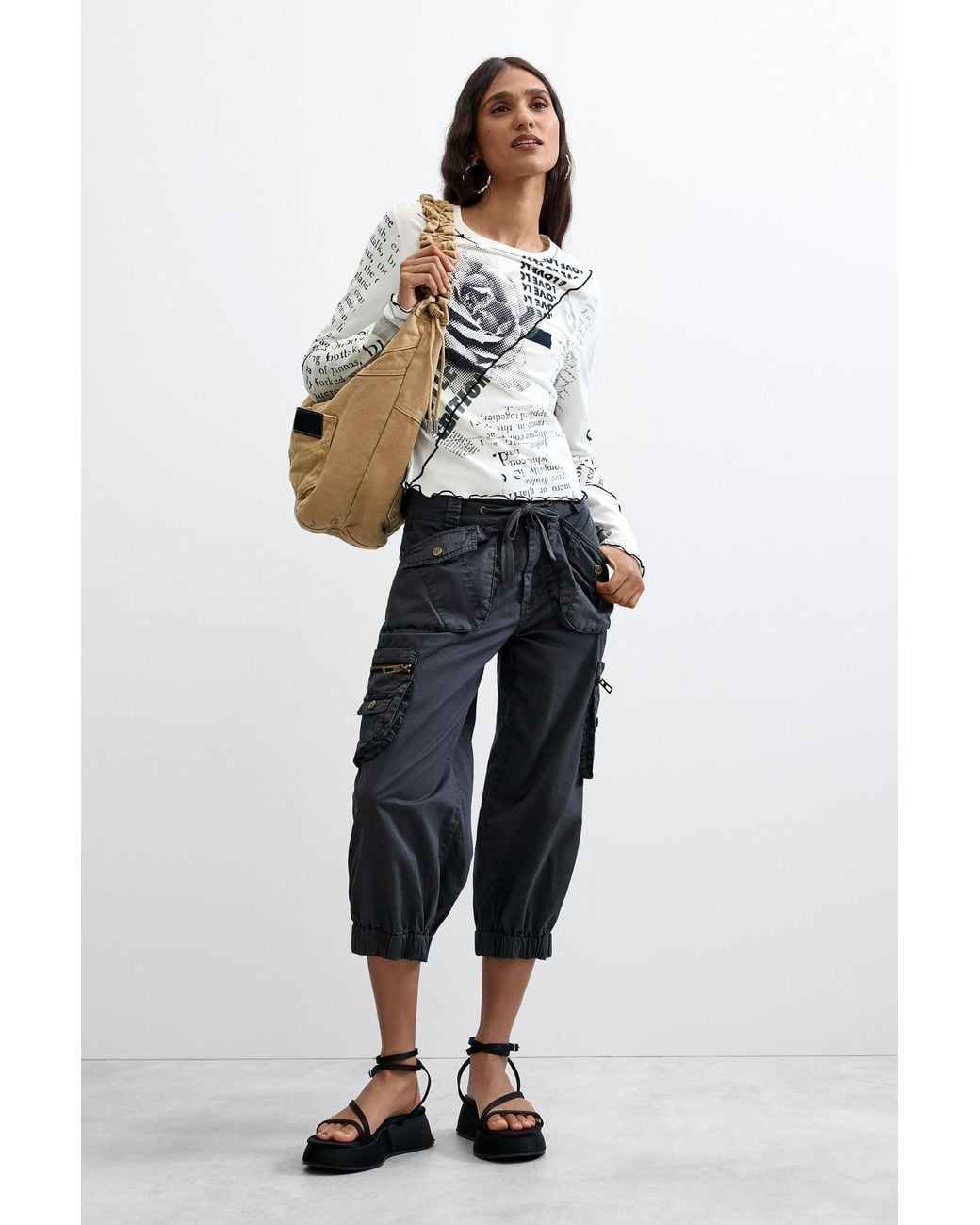 Desigual Gray Printed T-Shirt 100% Cotton, Cotton