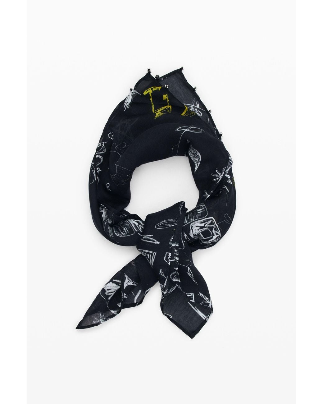 Desigual Black Square Lettering Scarf, Outlet