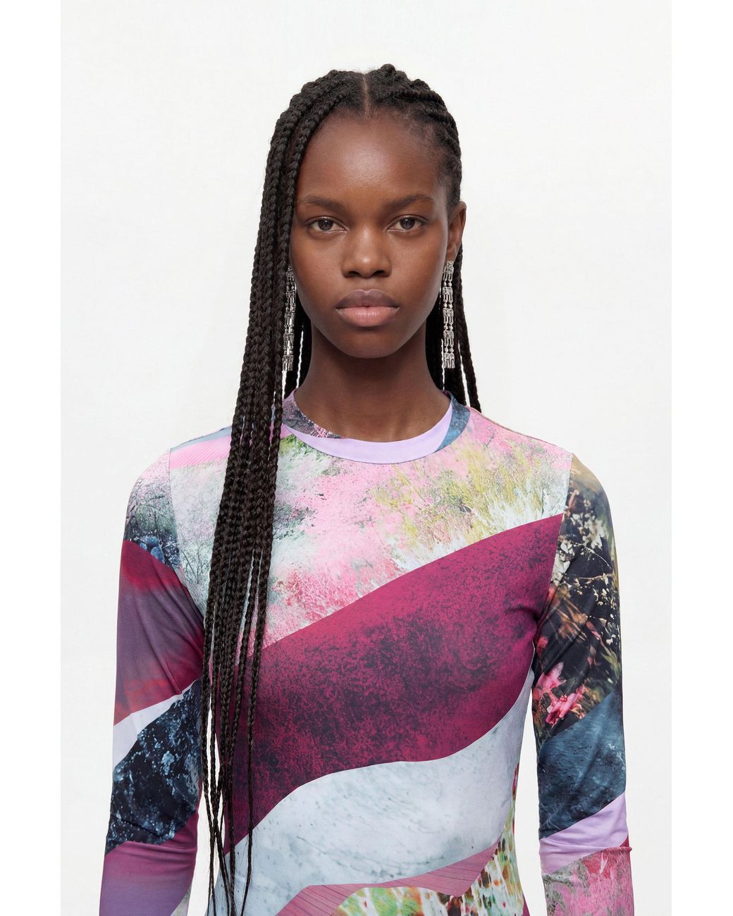 Desigual Red Long-Sleeved Knit Dress, Polyester