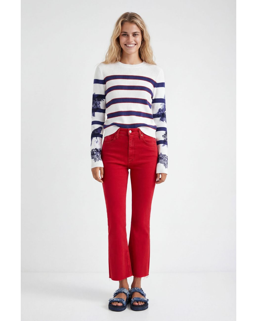Desigual Flared Ankle Grazer Trousers, Cotton