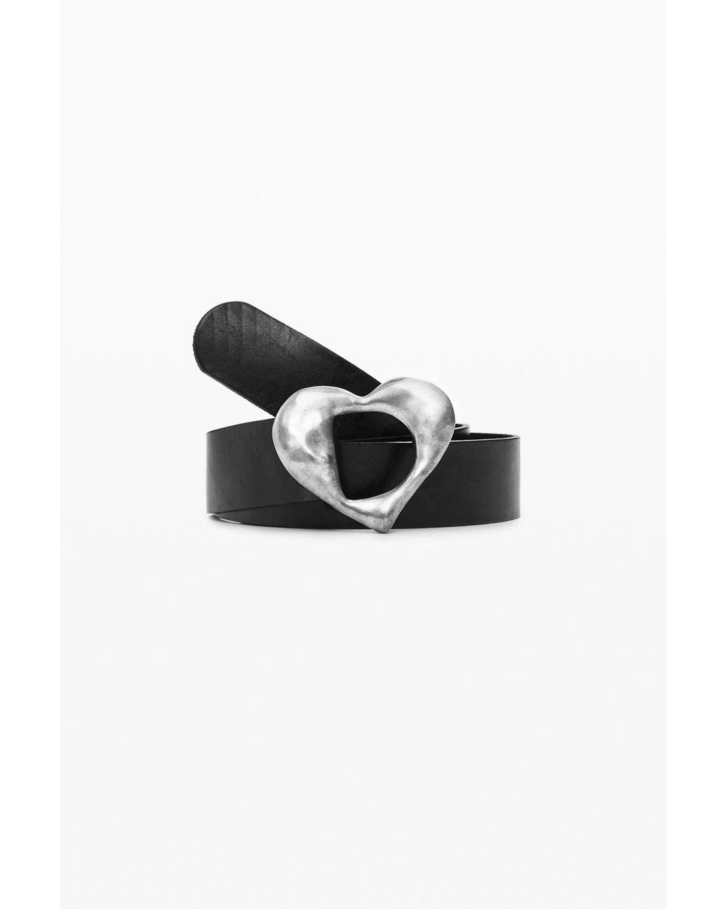 Desigual Black Leather Heart Belt, Cow Leather