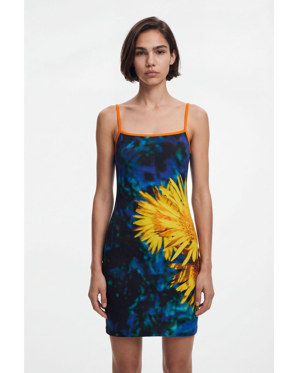 Desigual White Sunflower Midi Dress, Cotton