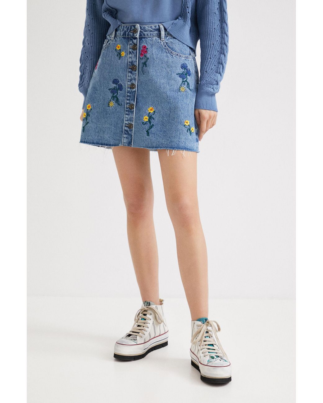 Desigual Blue Floral Denim Miniskirt, Cotton