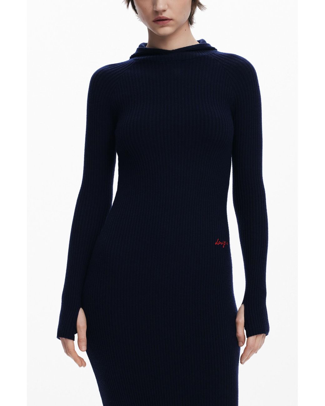 Desigual Blue Fitted Dress With Hood
