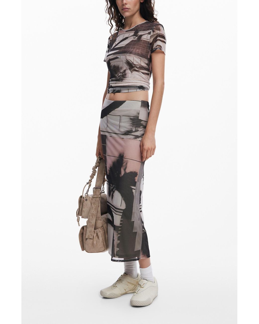 Desigual Black Arty Print T-Shirt, Polyester