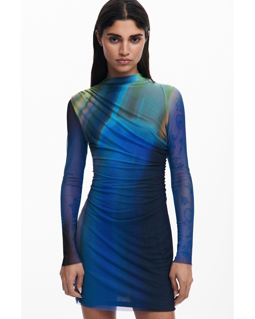Desigual Blue Gradient Knit Dress, Polyester