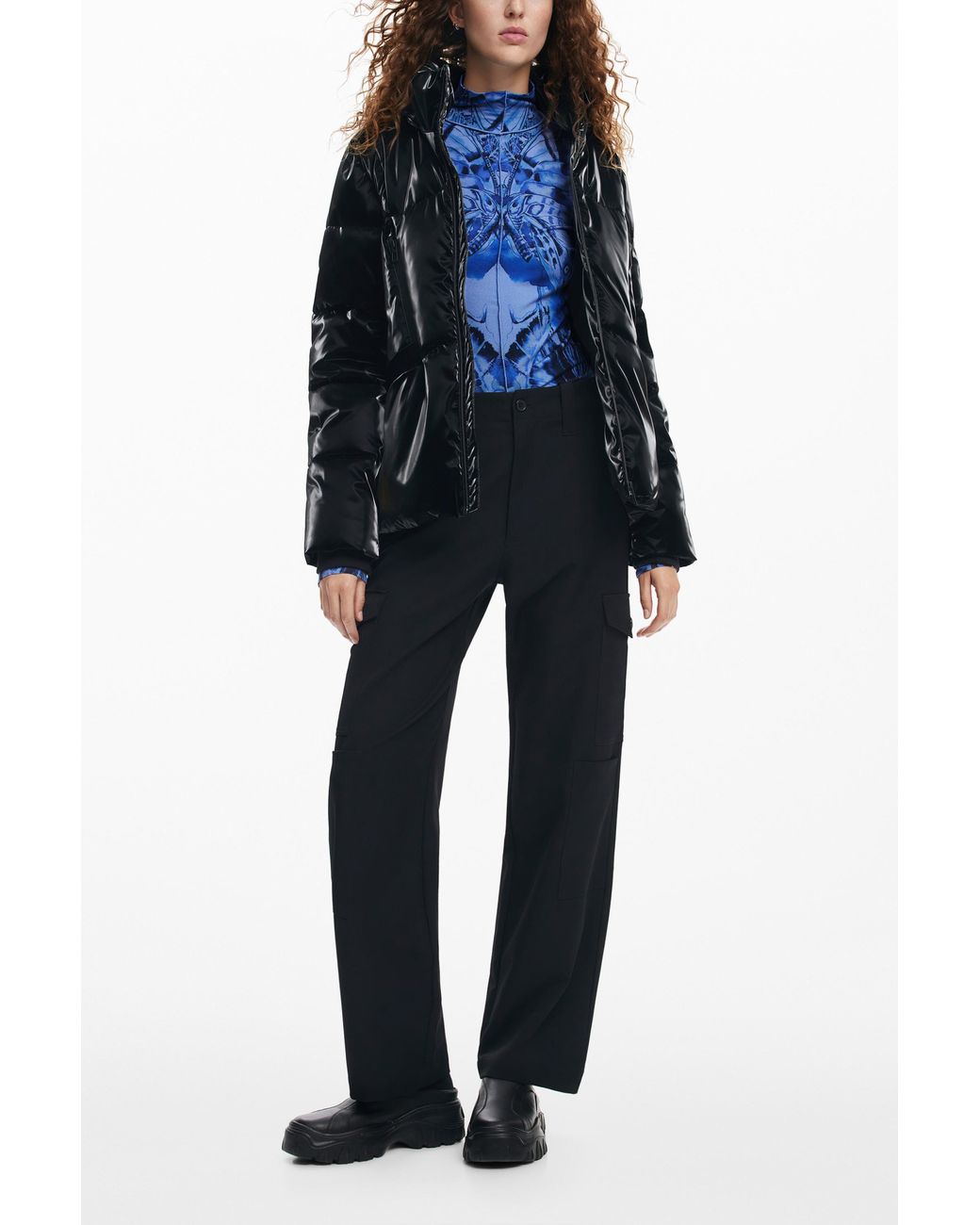 Desigual Blue Padded Coat With Hood