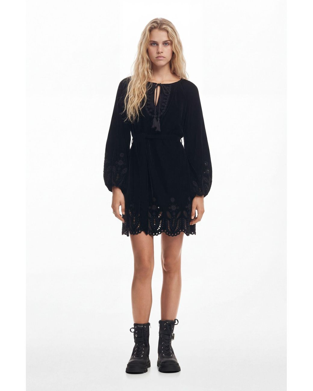 Desigual Black Embroidered Mini Dress, Polyester