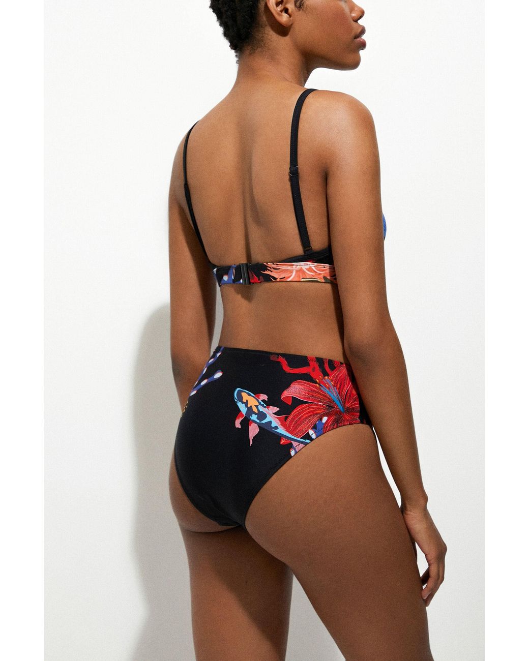 Desigual Black Coral Triangle Bikini Top