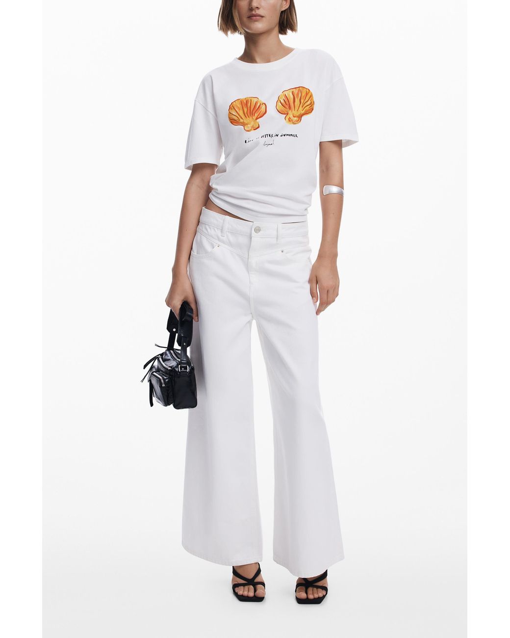 Desigual White Shell T-Shirt, Cotton