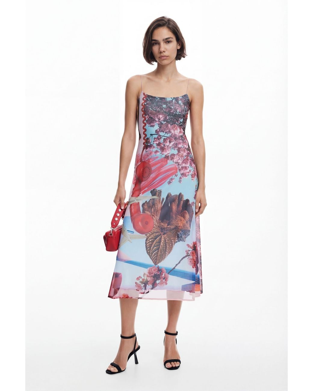 Desigual Red Printed Midi Dress M. Christian Lacroix, Polyester
