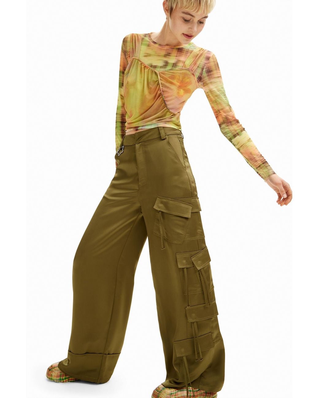Desigual Green Collina Strada Cargo Trousers, Polyester