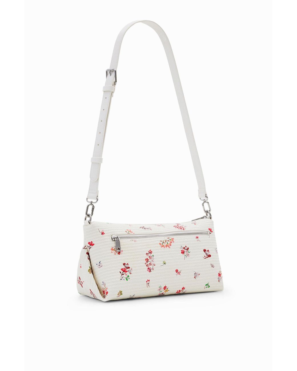 Desigual White M Textured Floral Bag, Polyurethane