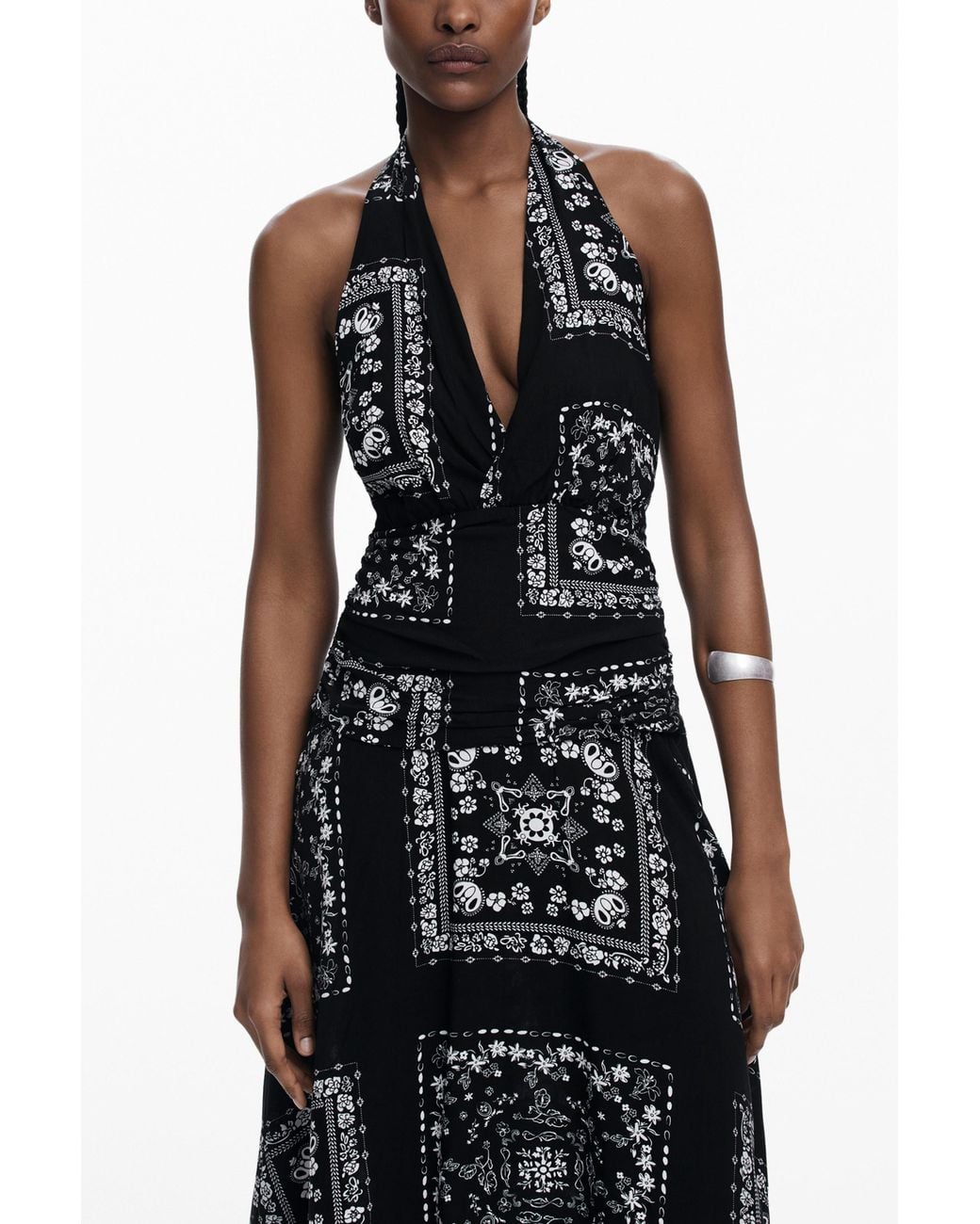Desigual Blue Bandana Knot Dress, Viscose