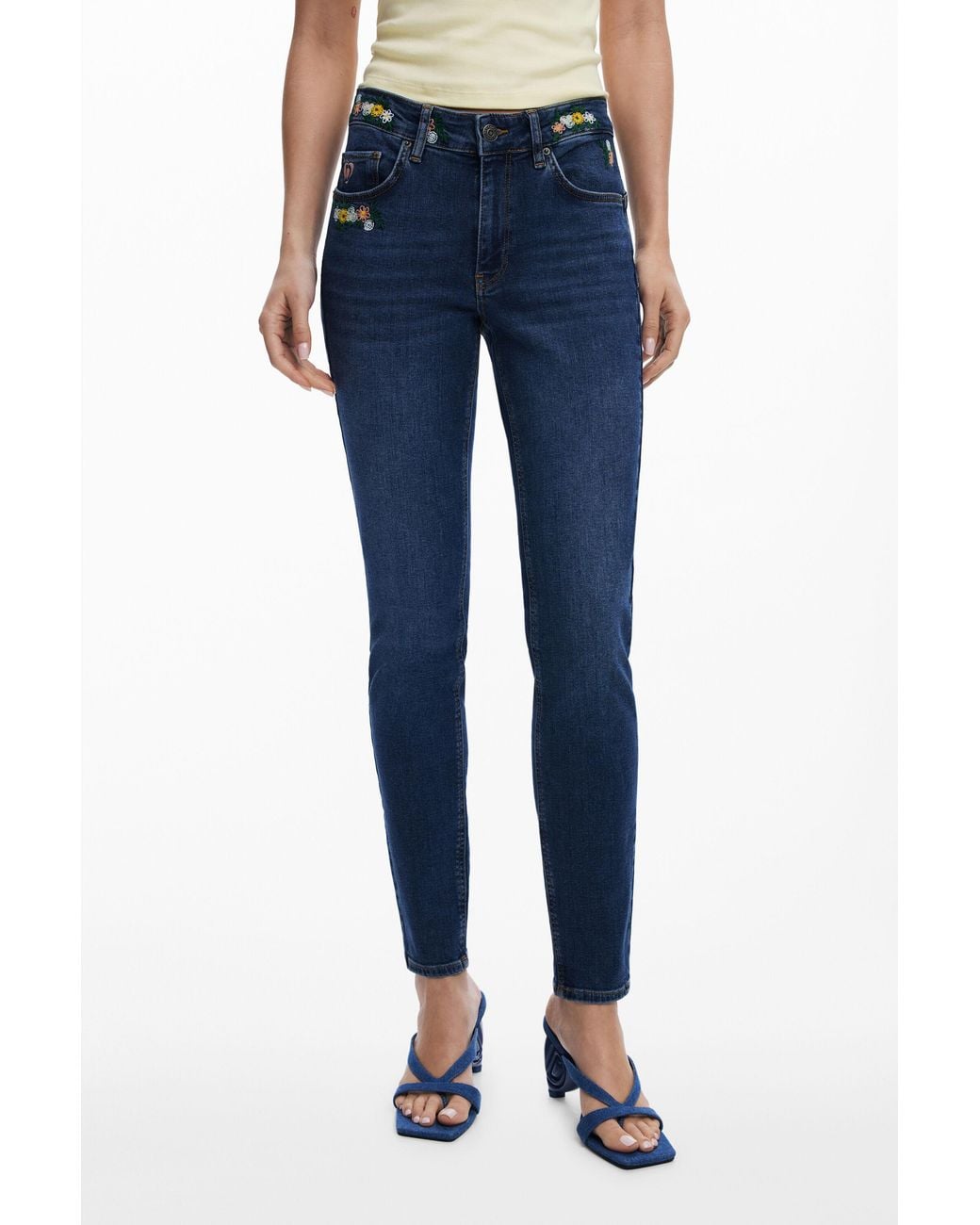 Desigual Blue Floral Skinny Jeans, Cotton