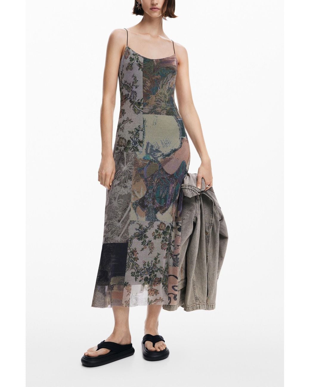 Desigual White Printed Tulle Dress, Polyester