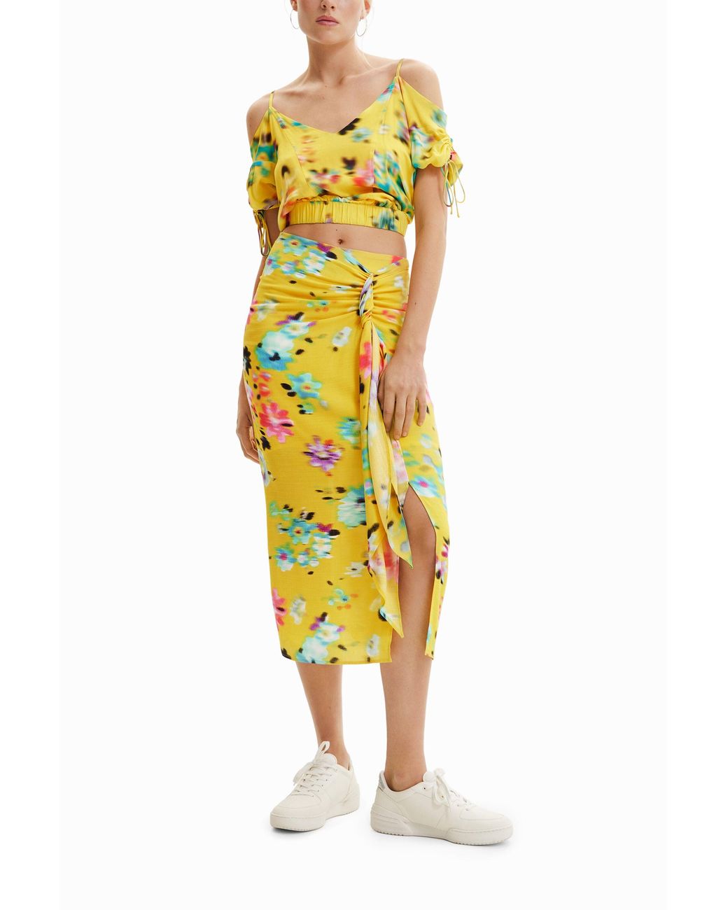 Desigual Yellow Handkerchief Slit Midi Skirt, Viscose