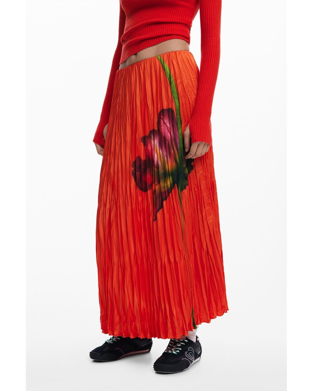 Desigual Red Floral Texture Skirt, Polyester