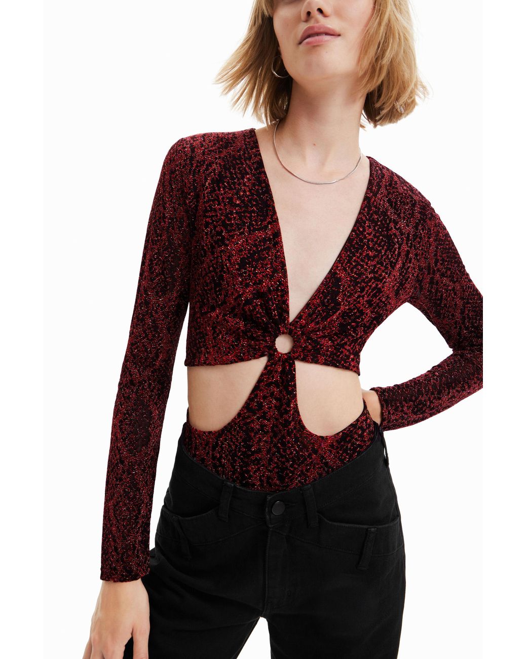 Desigual Red Shiny Cut-Out Body