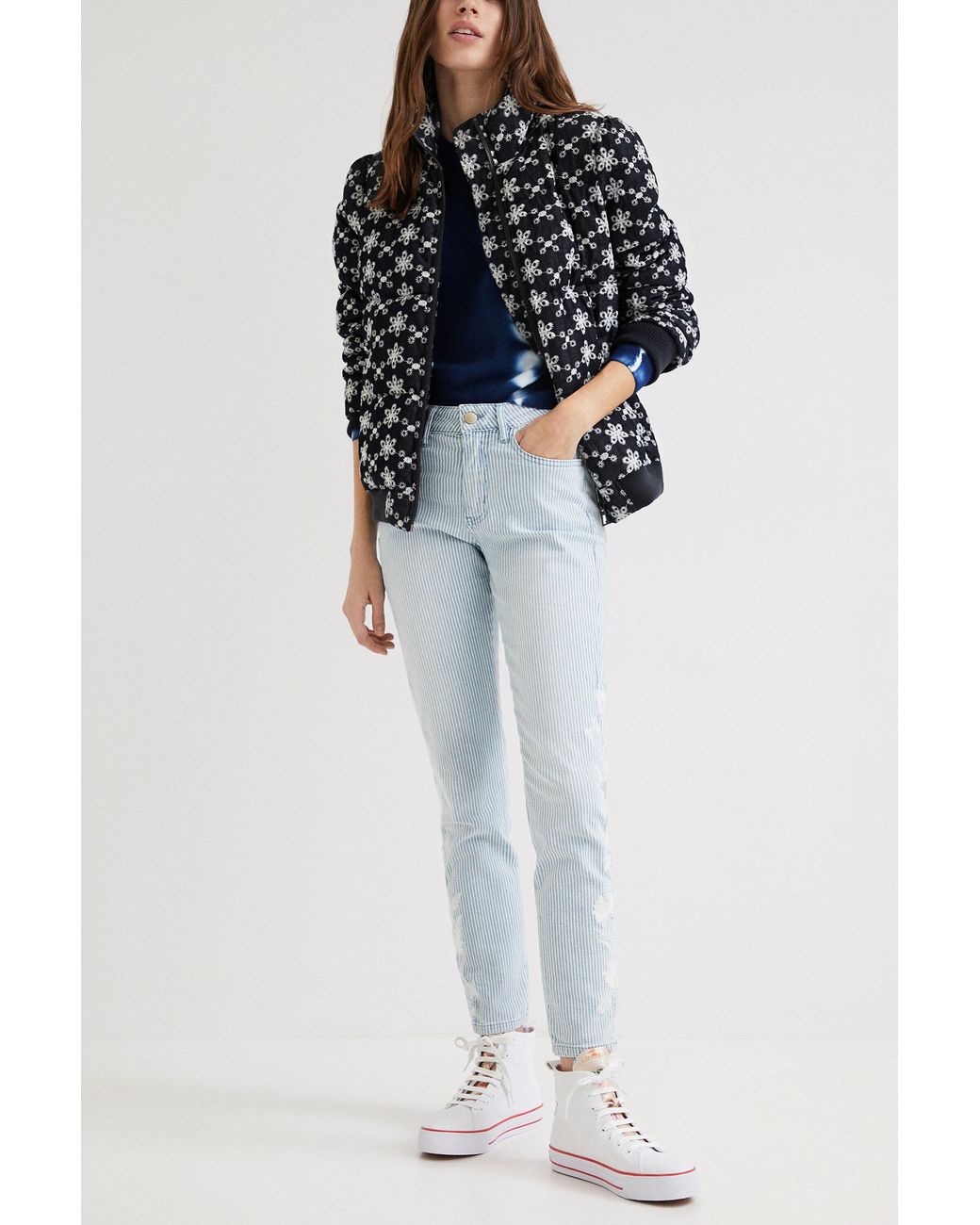 Desigual Blue Striped Skinny Jeans, Cotton