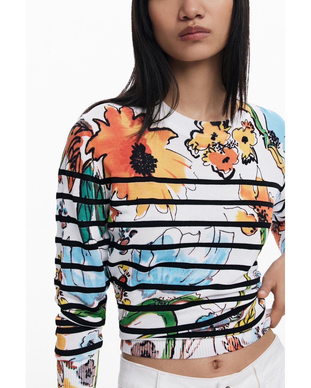 Desigual Blue Striped Floral Sweater