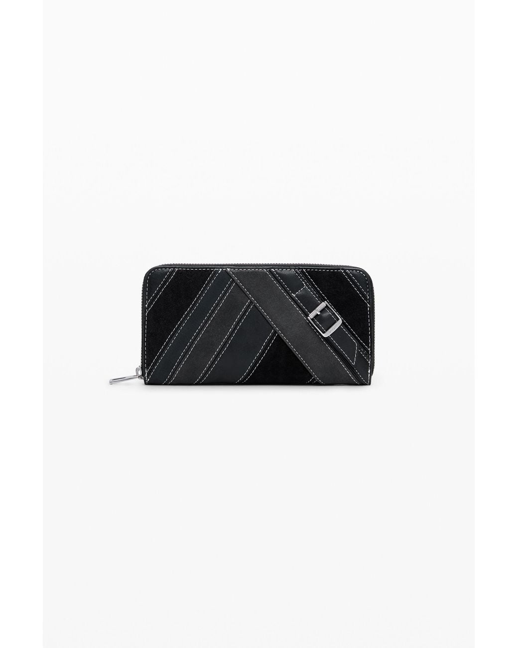 Desigual Black Large Faux Leather Wallet With Buckles, Polyurethane