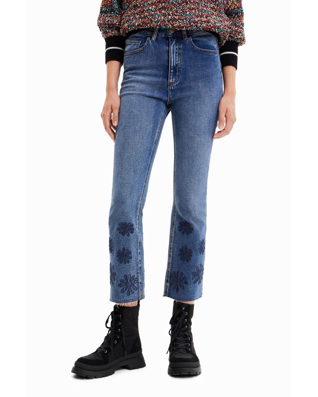 Desigual Blue Flared Cropped Jeans, Cotton