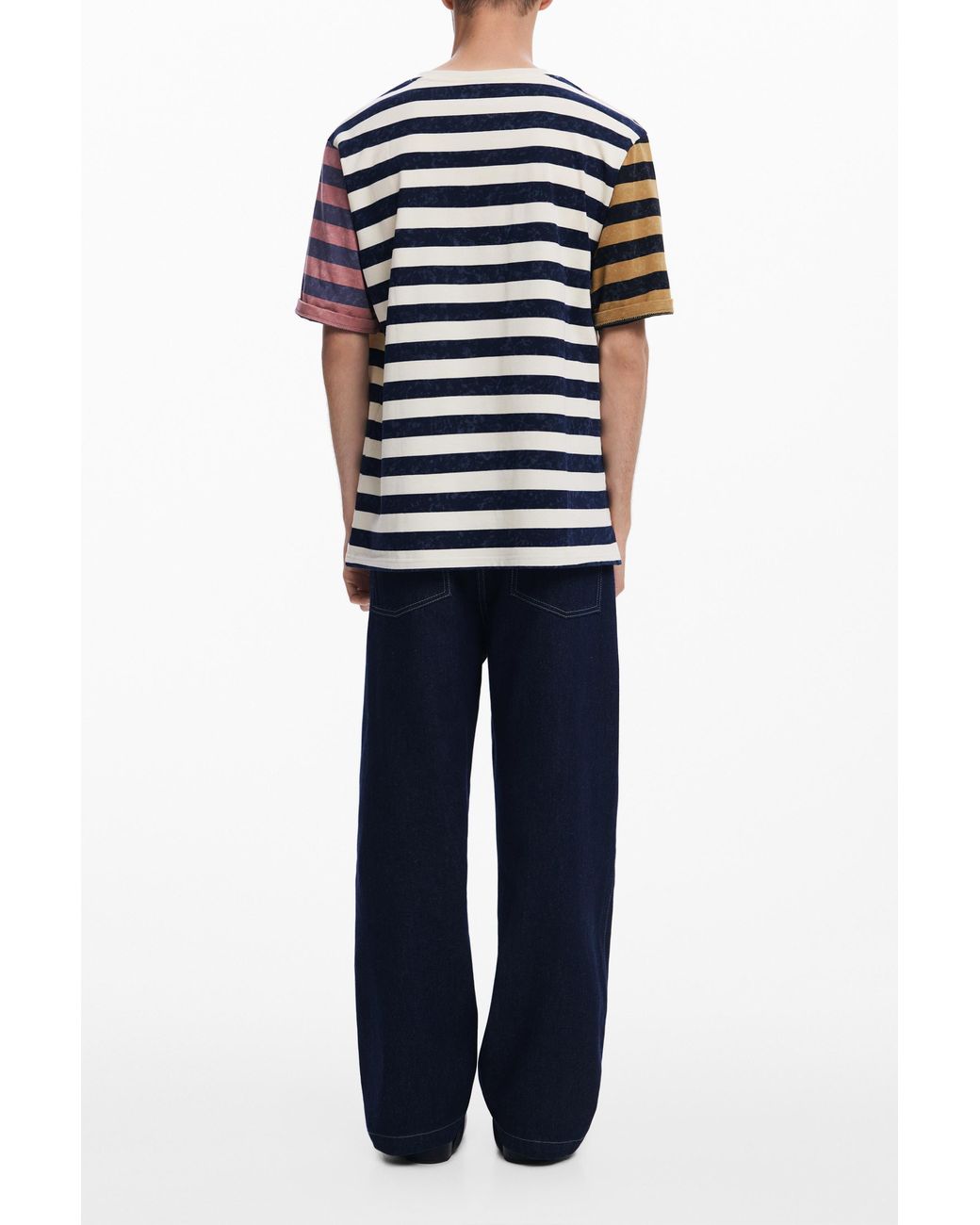 Desigual Blue Striped T-Shirt With Logo, Cotton for men