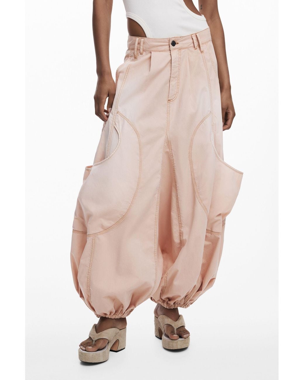 Desigual Pink Fluid Cargo Pants, Cotton