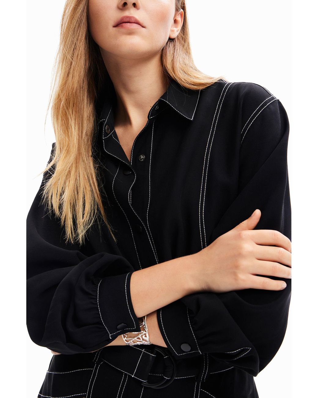 Desigual Black Stitching Boilersuit, Viscose