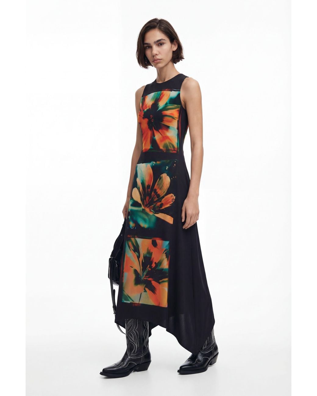 Desigual White Floral Print Dress, Polyester