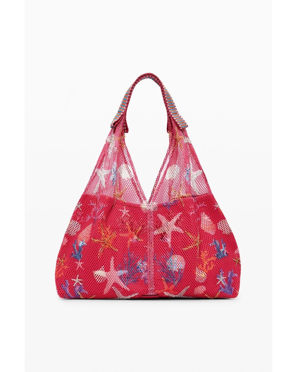 Desigual Red Medium Star Texture Tote Bag, Polyester