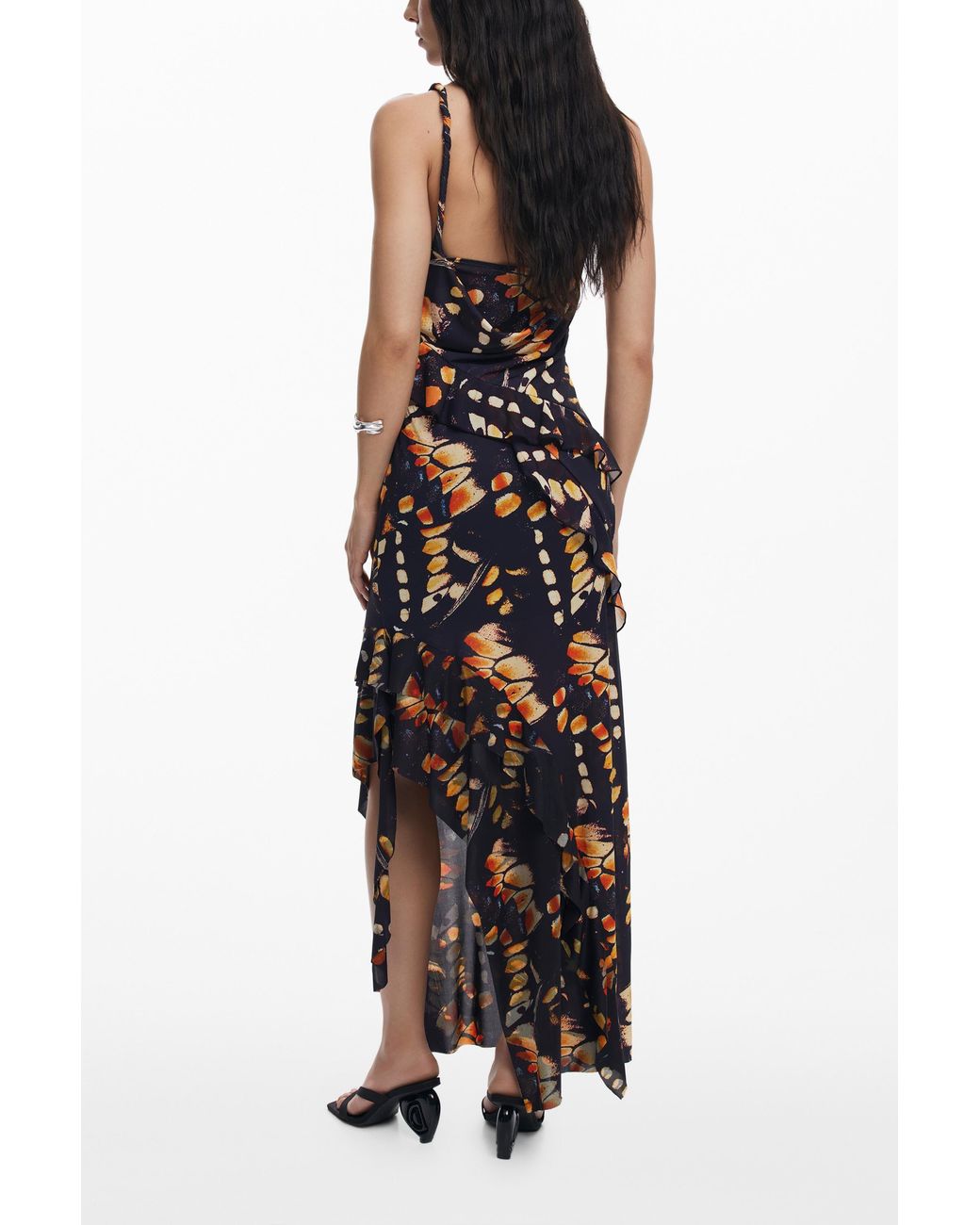 Desigual Black Ruffled Butterfly Skirt, Polyester