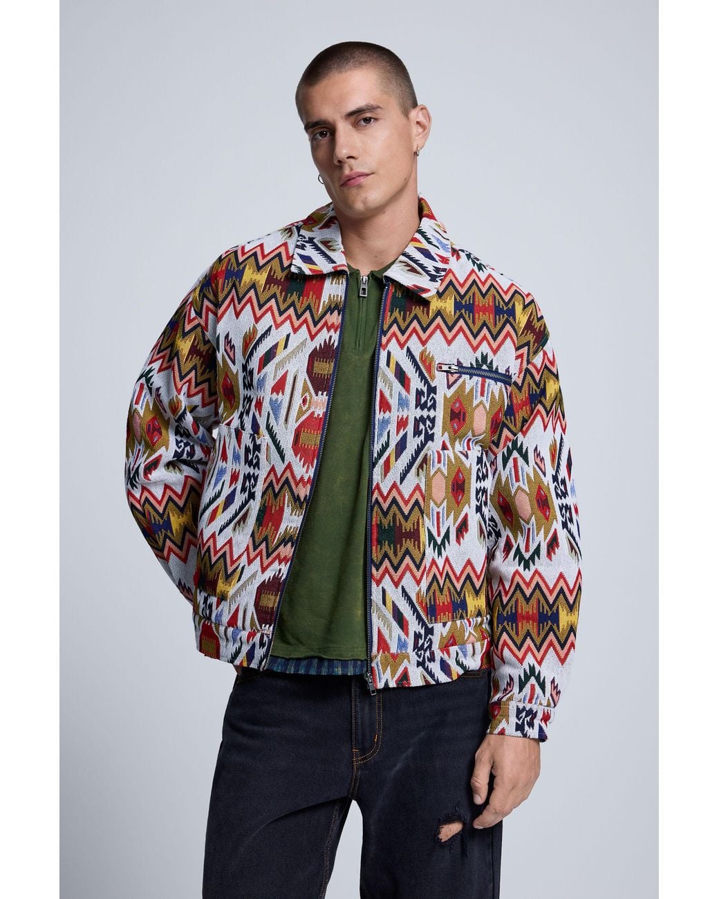 Desigual White Patchwork Print Jacket for men