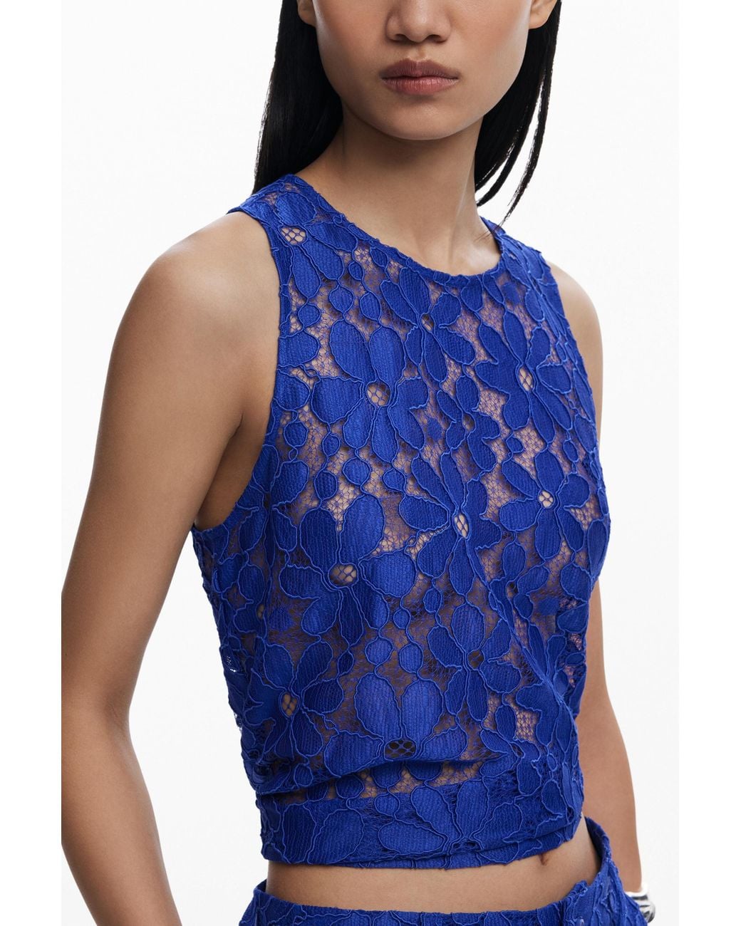 Desigual Blue Cut-Out T-Shirt, Polyester